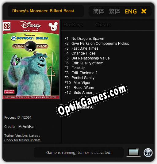 Disneys Monsters: Billard Beast: Trainer +12 [v1.8]