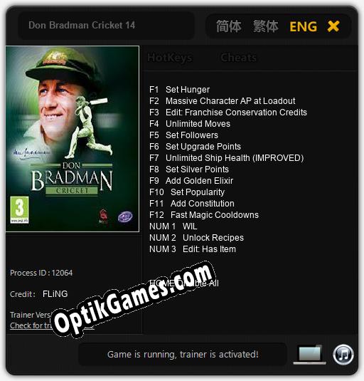 Don Bradman Cricket 14: Trainer +15 [v1.1]