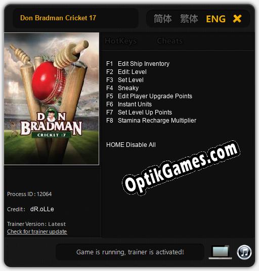 Don Bradman Cricket 17: TRAINER AND CHEATS (V1.0.63)