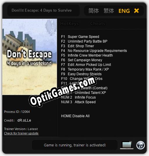 Don	 Escape: 4 Days to Survive: TRAINER AND CHEATS (V1.0.23)