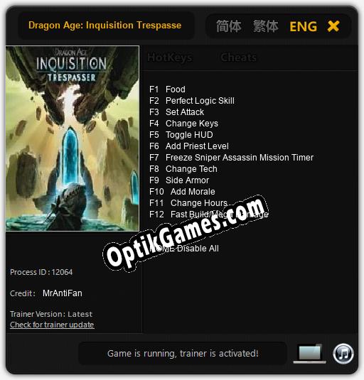 Dragon Age: Inquisition Trespasser: TRAINER AND CHEATS (V1.0.29)