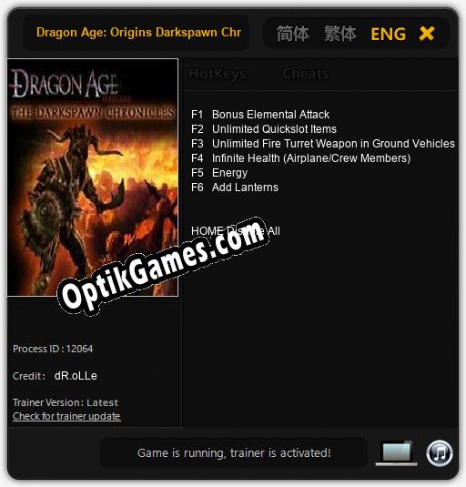 Dragon Age: Origins Darkspawn Chronicles: TRAINER AND CHEATS (V1.0.68)