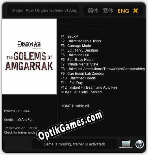 Dragon Age: Origins Golems of Amgarrak: Cheats, Trainer +13 [MrAntiFan]