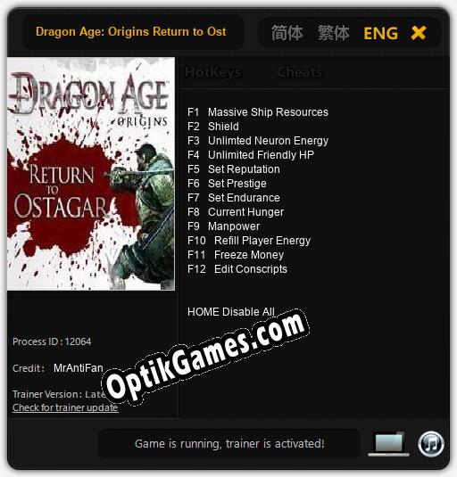 Dragon Age: Origins Return to Ostagar: TRAINER AND CHEATS (V1.0.62)