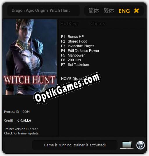 Trainer for Dragon Age: Origins Witch Hunt [v1.0.7]