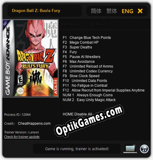 Trainer for Dragon Ball Z: Buus Fury [v1.0.8]