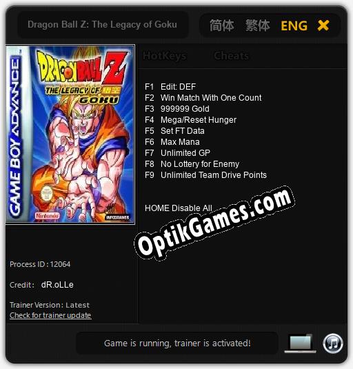 Trainer for Dragon Ball Z: The Legacy of Goku [v1.0.8]