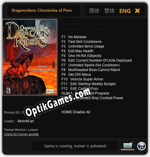 Trainer for Dragonriders: Chronicles of Pern [v1.0.7]