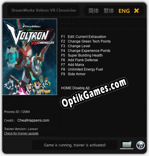 Trainer for DreamWorks Voltron VR Chronicles [v1.0.7]