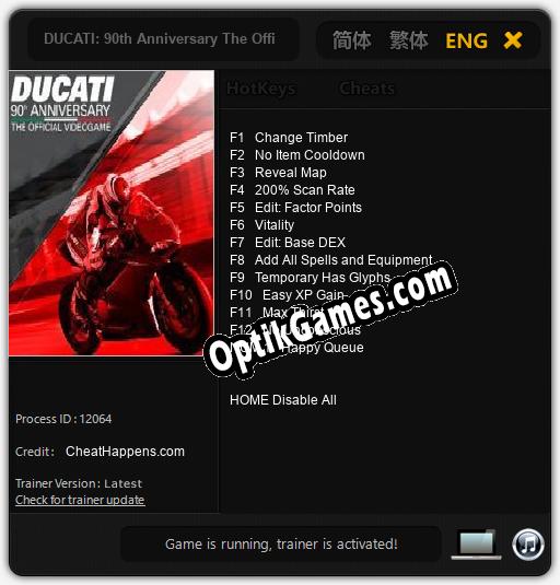 DUCATI: 90th Anniversary The Official Videogame: TRAINER AND CHEATS (V1.0.86)