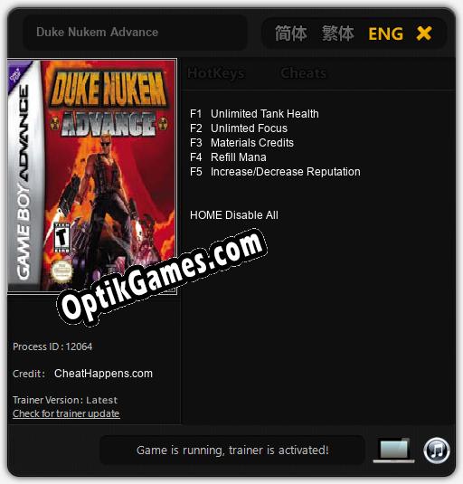Duke Nukem Advance: TRAINER AND CHEATS (V1.0.7)