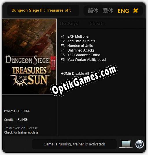 Dungeon Siege III: Treasures of the Sun: Trainer +6 [v1.3]