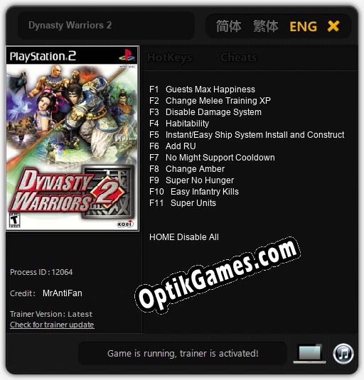 Dynasty Warriors 2: TRAINER AND CHEATS (V1.0.5)