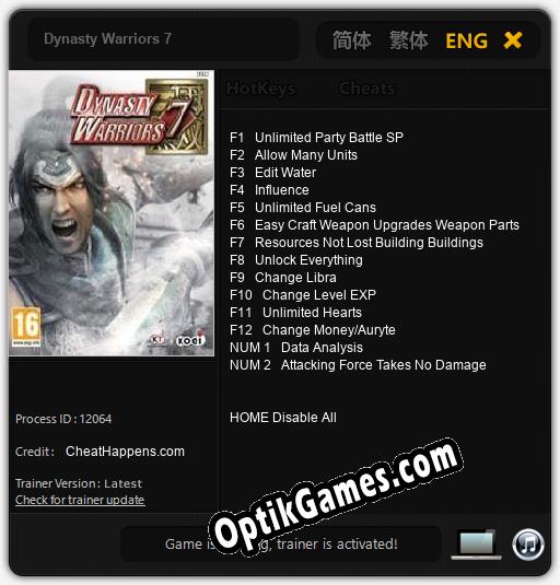 Dynasty Warriors 7: TRAINER AND CHEATS (V1.0.74)