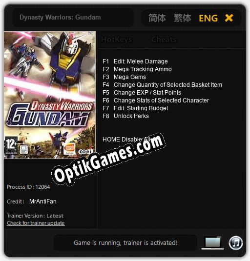 Trainer for Dynasty Warriors: Gundam [v1.0.9]