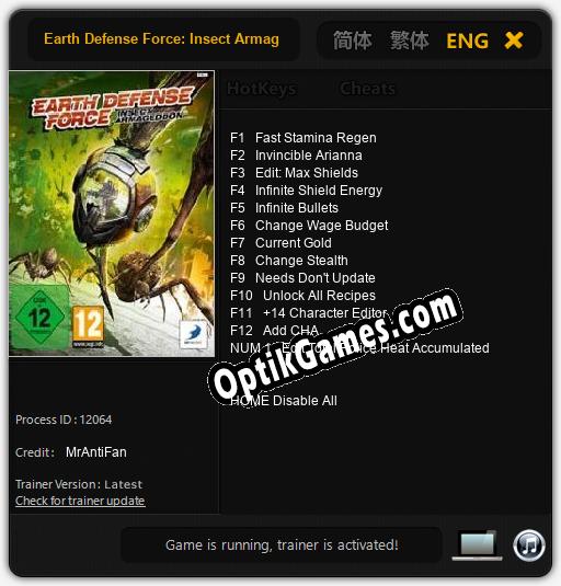 Trainer for Earth Defense Force: Insect Armageddon [v1.0.5]