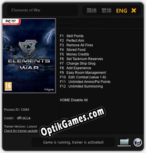 Elements of War: TRAINER AND CHEATS (V1.0.68)