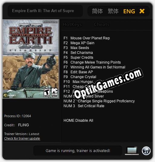 Trainer for Empire Earth II: The Art of Supremacy [v1.0.7]