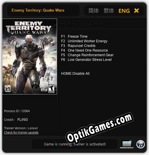Enemy Territory: Quake Wars: Trainer +6 [v1.8]