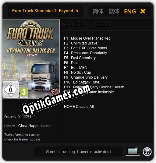 Trainer for Euro Truck Simulator 2: Beyond the Baltic Sea [v1.0.7]
