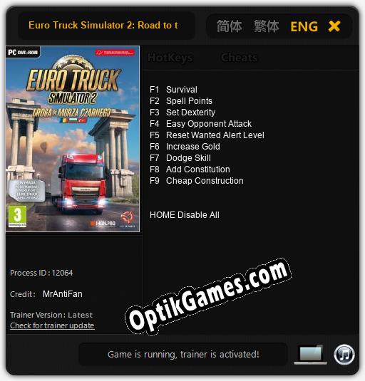 Trainer for Euro Truck Simulator 2: Road to the Black Sea [v1.0.5]