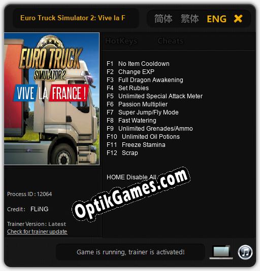 Euro Truck Simulator 2: Vive la France!: Trainer +12 [v1.5]