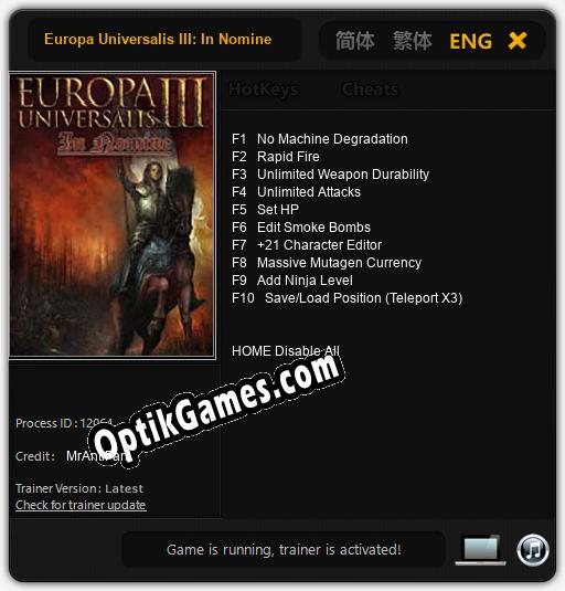 Europa Universalis III: In Nomine: Trainer +10 [v1.6]