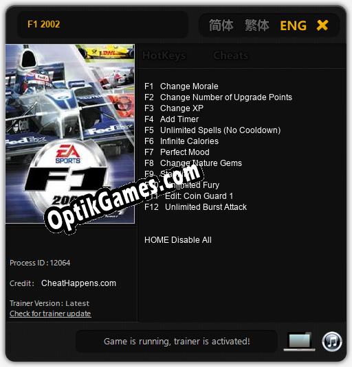 F1 2002: TRAINER AND CHEATS (V1.0.59)