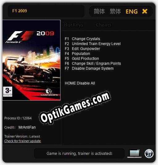 F1 2009: TRAINER AND CHEATS (V1.0.29)