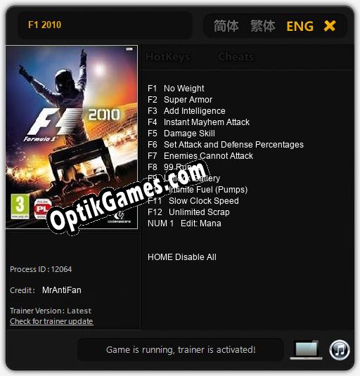 F1 2010: TRAINER AND CHEATS (V1.0.28)