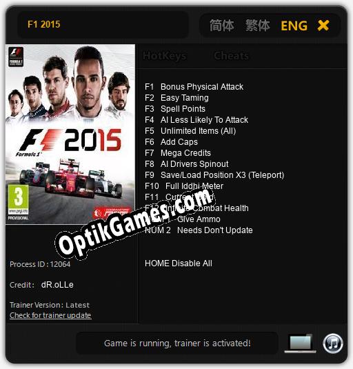 F1 2015: Cheats, Trainer +14 [dR.oLLe]