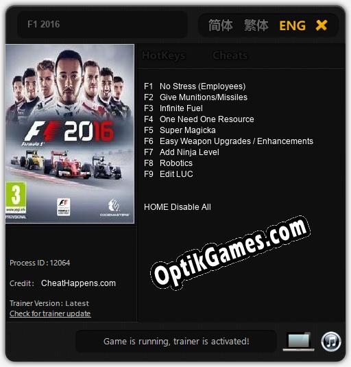 F1 2016: Trainer +9 [v1.1]