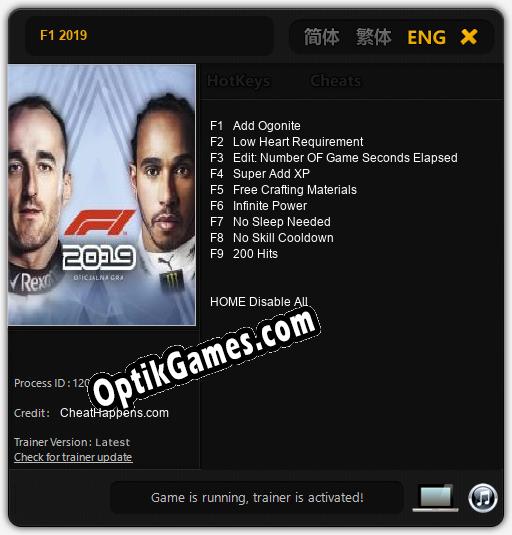 F1 2019: TRAINER AND CHEATS (V1.0.95)
