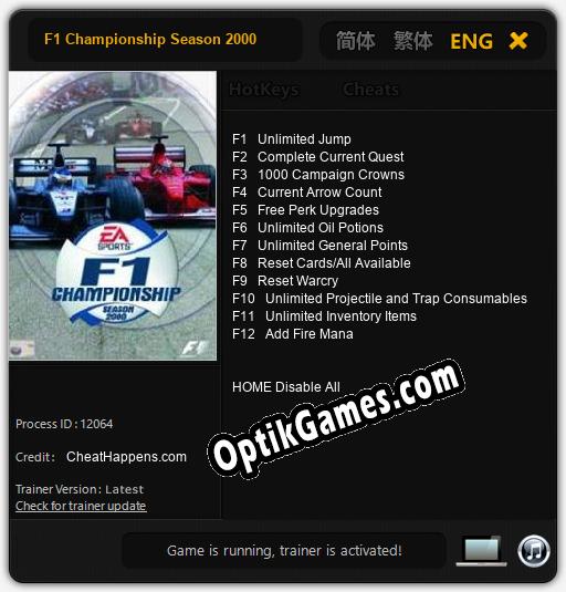 Trainer for F1 Championship Season 2000 [v1.0.6]