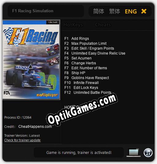 F1 Racing Simulation: Trainer +12 [v1.5]