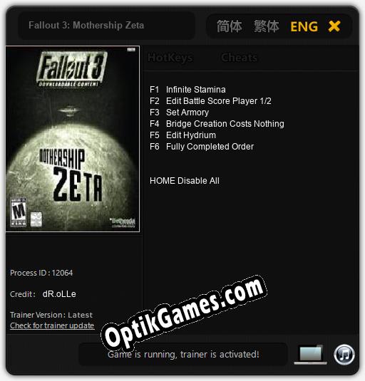 Fallout 3: Mothership Zeta: Cheats, Trainer +6 [dR.oLLe]