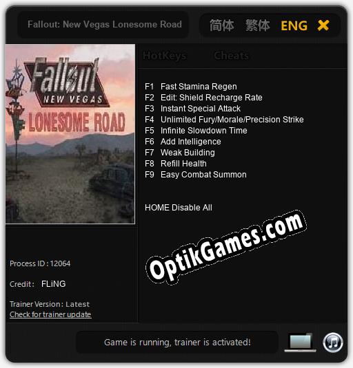 Fallout: New Vegas Lonesome Road: Cheats, Trainer +9 [FLiNG]