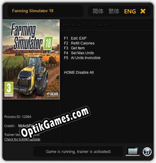 Farming Simulator 18: TRAINER AND CHEATS (V1.0.54)