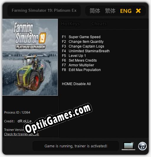 Farming Simulator 19: Platinum Expansion: Trainer +8 [v1.5]