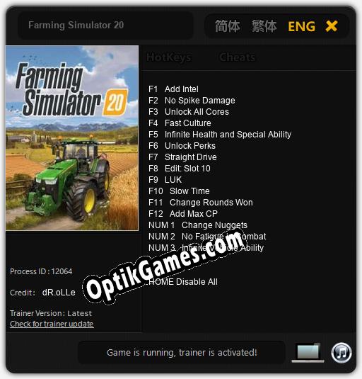 Trainer for Farming Simulator 20 [v1.0.3]