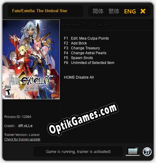 Fate/Extella: The Umbral Star: Trainer +6 [v1.4]