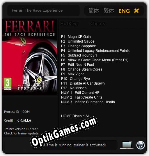 Ferrari The Race Experience: TRAINER AND CHEATS (V1.0.58)