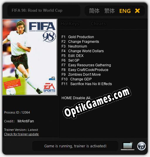 Trainer for FIFA 98: Road to World Cup [v1.0.8]