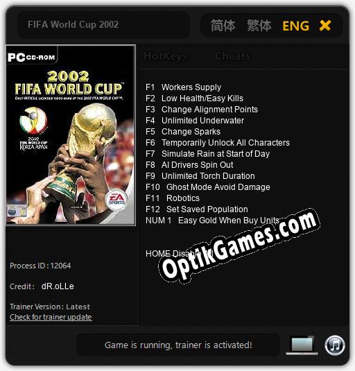 FIFA World Cup 2002: TRAINER AND CHEATS (V1.0.34)