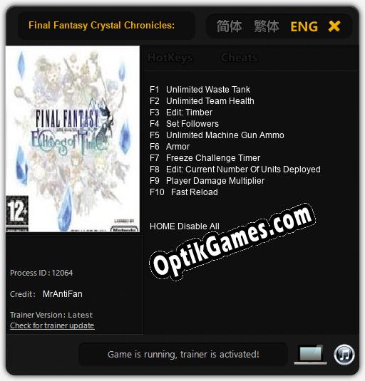 Trainer for Final Fantasy Crystal Chronicles: Echoes of Time [v1.0.3]