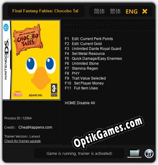 Final Fantasy Fables: Chocobo Tales: TRAINER AND CHEATS (V1.0.19)