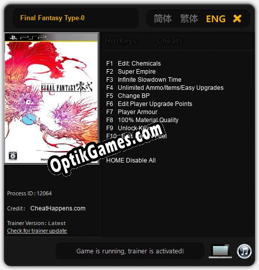 Final Fantasy Type-0: TRAINER AND CHEATS (V1.0.7)