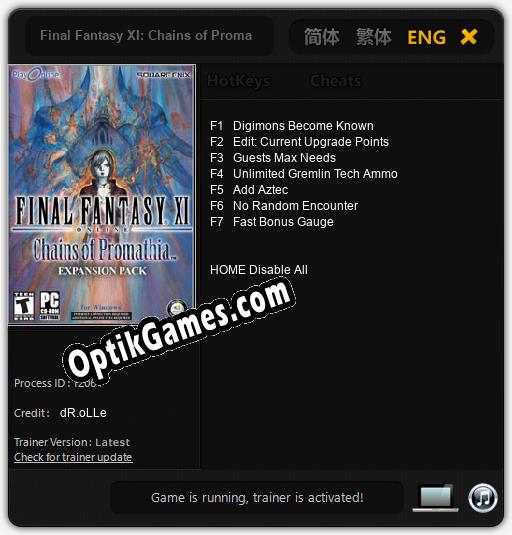 Final Fantasy XI: Chains of Promathia: TRAINER AND CHEATS (V1.0.46)