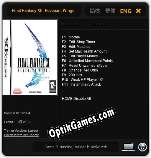 Final Fantasy XII: Revenant Wings: TRAINER AND CHEATS (V1.0.43)