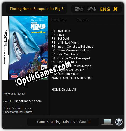 Finding Nemo: Escape to the Big Blue: Trainer +13 [v1.4]